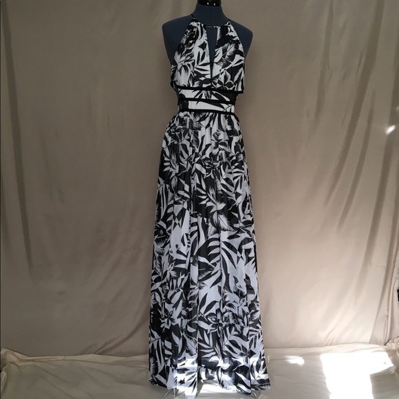 white tropical print dress